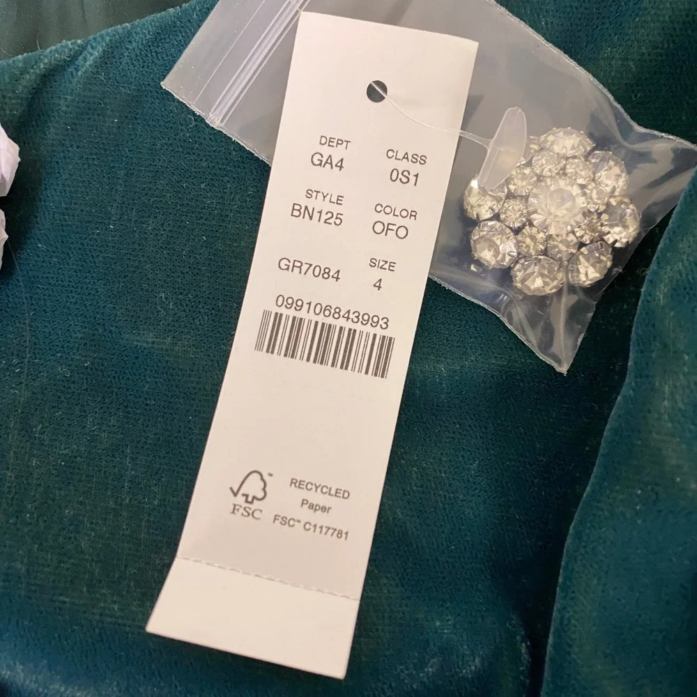 J.Crew‎ Collection Velvet Puff Mini Dress Women's Size 4 Teal Sleeve Rosette NWT